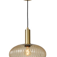 Lucide Maloto lampe suspendue vintage, 1xE27, verre ambré, finition métal bronze, Ø30cm, hauteur réglable, IP20