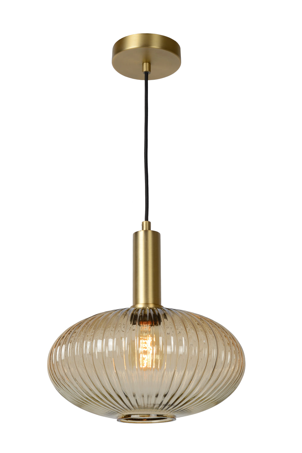Lucide Maloto lampe suspendue vintage, 1xE27, verre ambré, finition métal bronze, Ø30cm, hauteur réglable, IP20