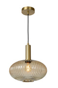 Lucide Maloto lampe suspendue vintage, 1xE27, verre ambré, finition métal bronze, Ø30cm, hauteur réglable, IP20