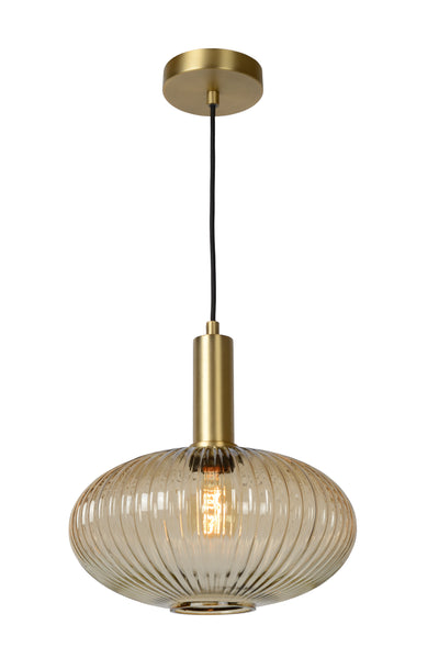 Lucide Maloto lampe suspendue vintage, 1xE27, verre ambré, finition métal bronze, Ø30cm, hauteur réglable, IP20