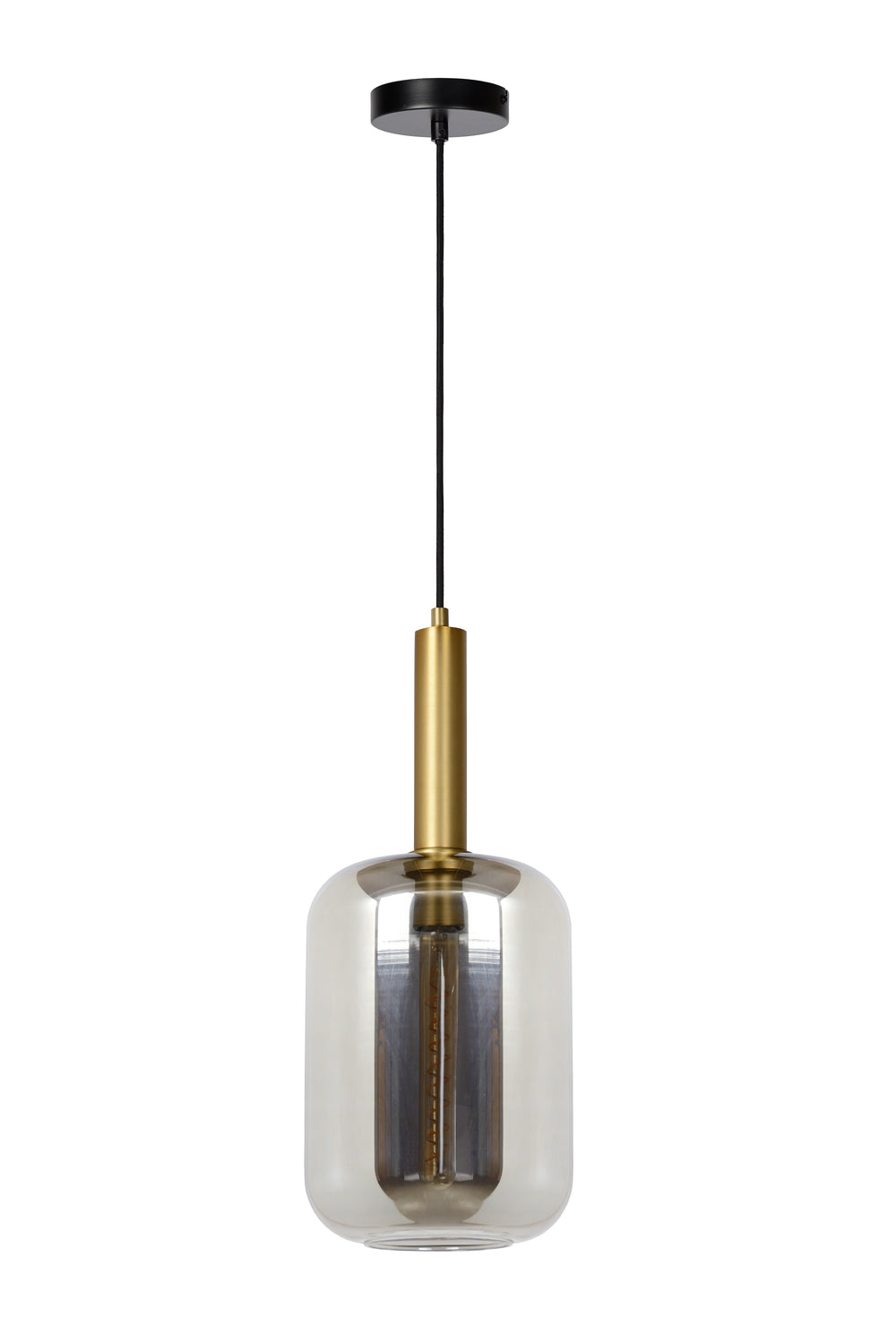 Suspension Lucide JOANET Ø22cm, 1xDouille E27, bronze avec verre fumé, hauteur réglable, IP20