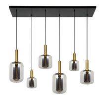 Lucide JOANET hanging lamp, 6xE27 sockets, bronze with fumé glass, modern rectangular design, IP20, 1320mm