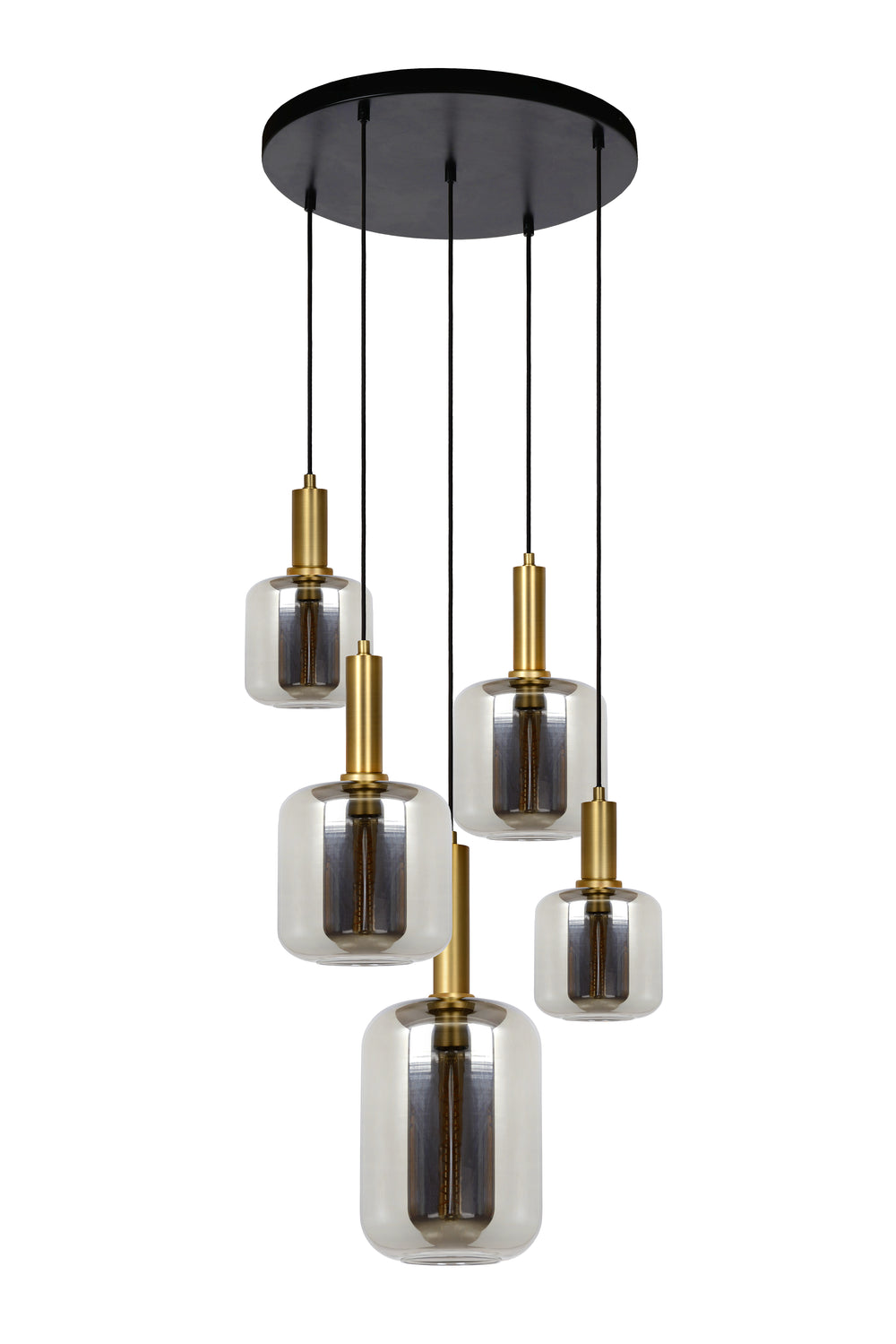 Lampada a sospensione Lucide JOANET Ø66cm, 5xE27, dimmerabile, altezza regolabile, Bronzo con vetro fumé, IP20