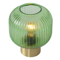 Lampe de table vintage Lucide Maloto, métal et verre, douille E27, 40W max, IP20, finition bronze vert ambre