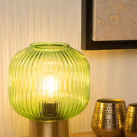 Lampe de table vintage Lucide Maloto, métal et verre, douille E27, 40W max, IP20, finition bronze vert ambre