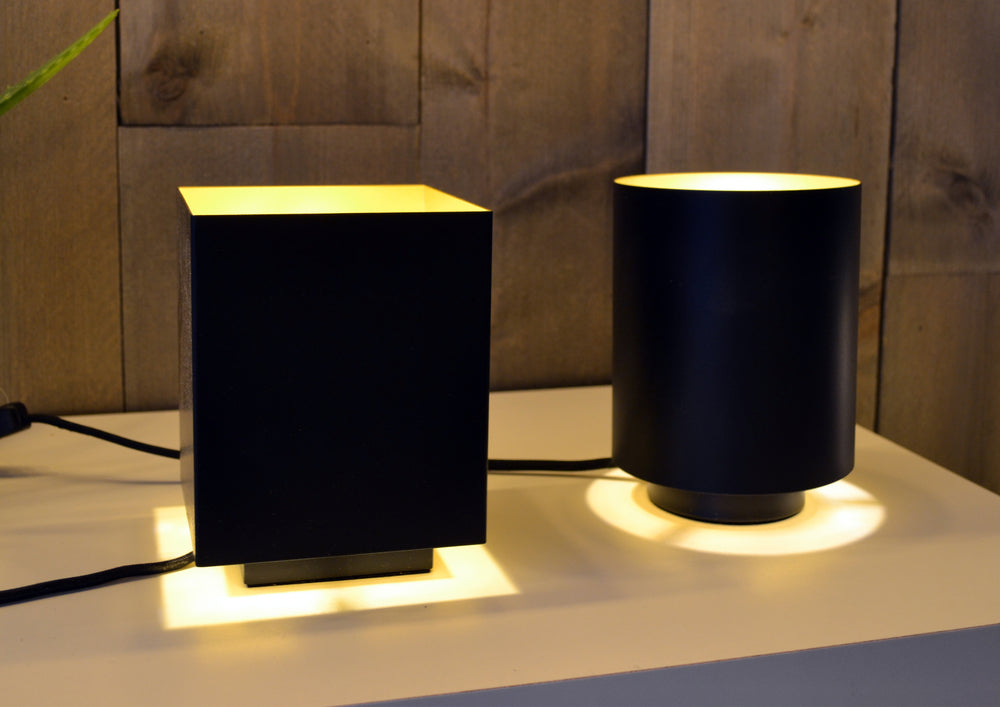 Lampe de table vintage Lucide SUZY, cylindre en métal, finition Sandy Black Gold, douille E14, 220-240V, IP20