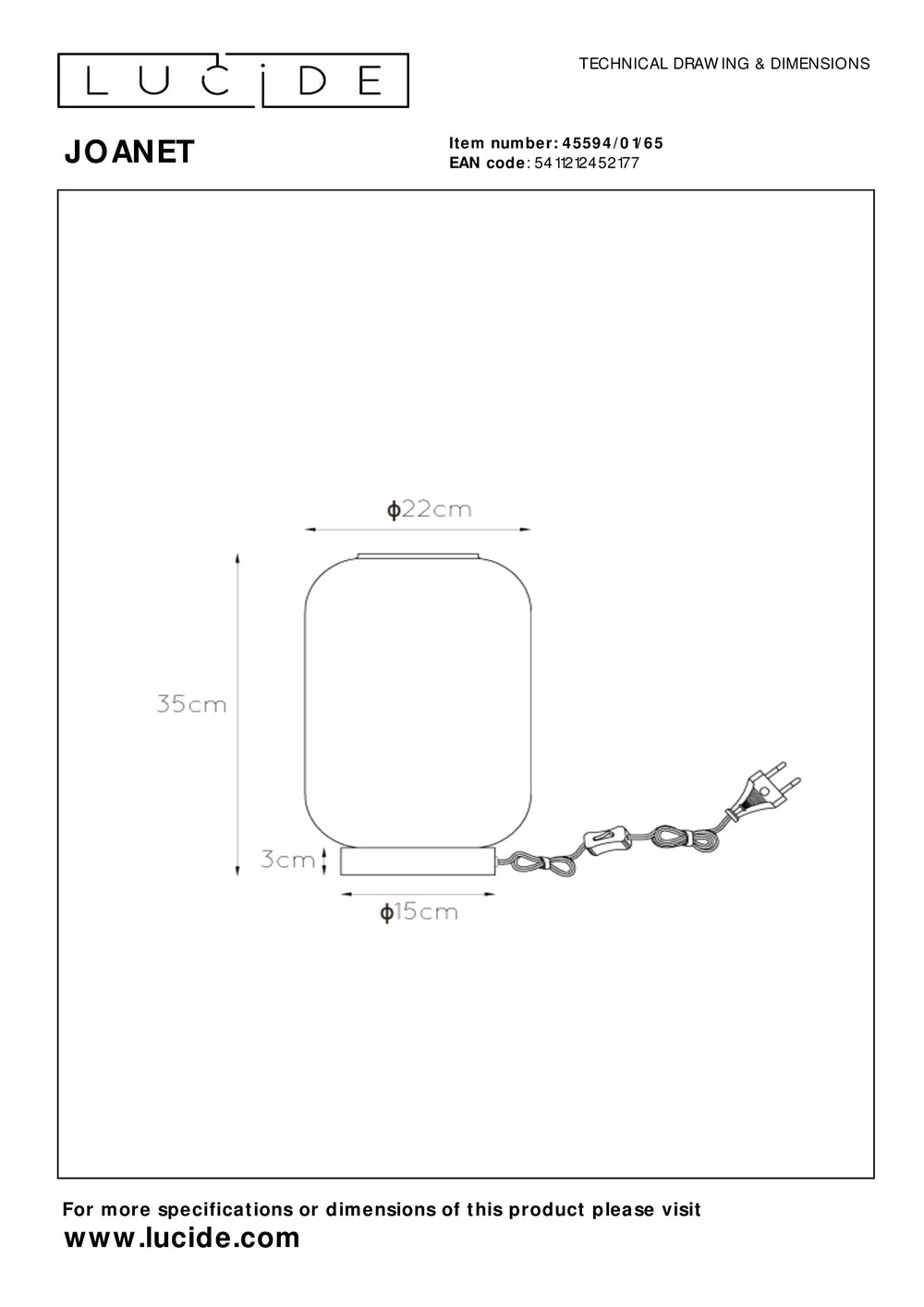 Lucide JOANET tafellamp 1xE27 Fumé glas modern design met zwarte metalen voet Ø22cm IP20