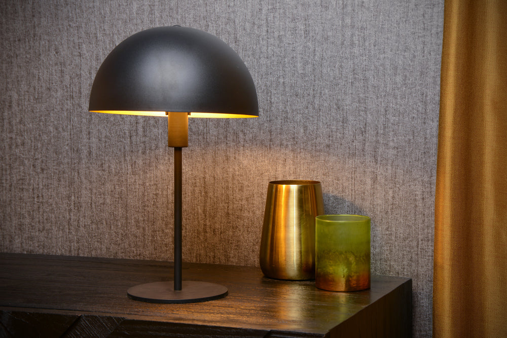 Lucide SIEMON table lamp Ø25cm Black, E14 fitting, 230V, steel body, modern mushroom design, IP20 indoor use