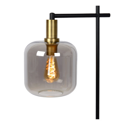 Lucide Joanet golvlampa Fumé-glas modern design med E27-sockel, svart stålbas, IP20 för inomhusbruk