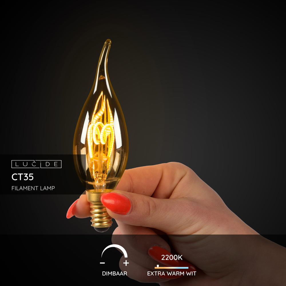 Lucide CT35 ampoule LED filament flamme E14 3W 2200K dimmable Verre ambré 165 lumens IP20 style vintage