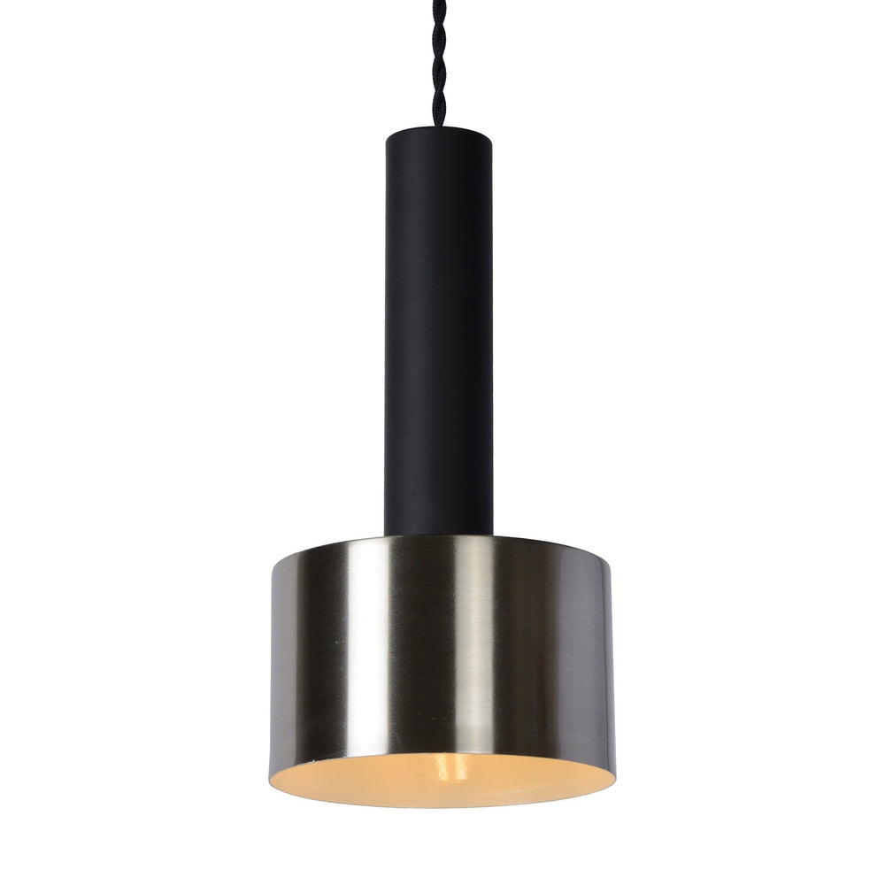 Lucide TEUN retro hængelampe Ø13cm, justerbar højde, E27 fatning, metal satin nikkel og mat sort, IP20