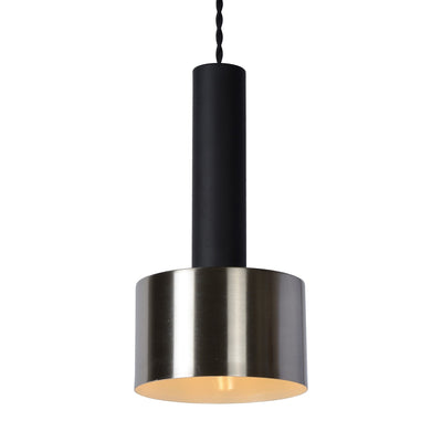 Lucide TEUN retro hanglamp Ø13cm, verstelbare hoogte, E27 fitting, metaal satijn nikkel en mat zwart, IP20