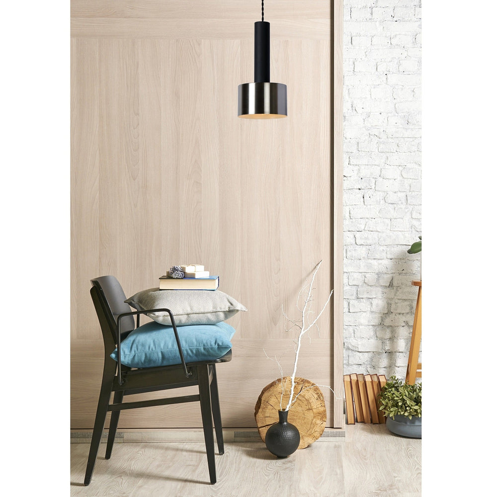 Lucide TEUN retro hængelampe Ø13cm, justerbar højde, E27 fatning, metal satin nikkel og mat sort, IP20
