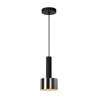 Lucide TEUN retro hængelampe Ø13cm, justerbar højde, E27 fatning, metal satin nikkel og mat sort, IP20