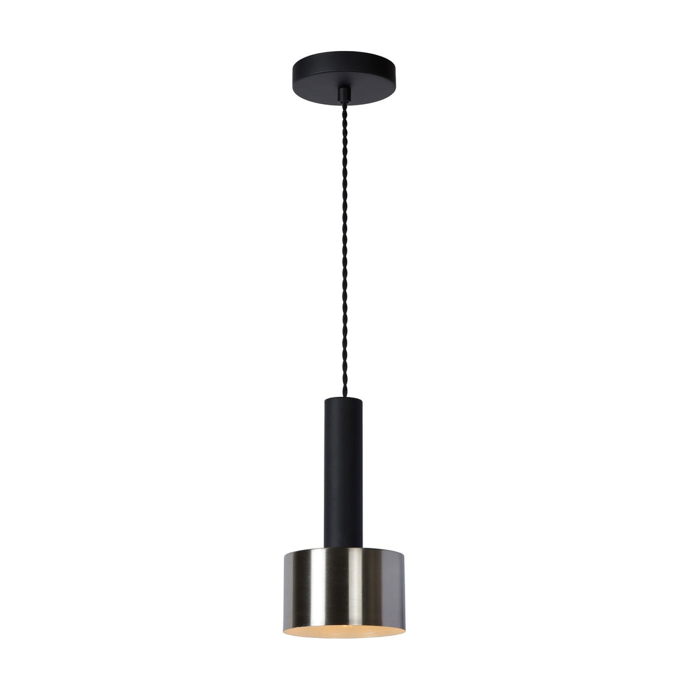 Lucide TEUN retro hængelampe Ø13cm, justerbar højde, E27 fatning, metal satin nikkel og mat sort, IP20