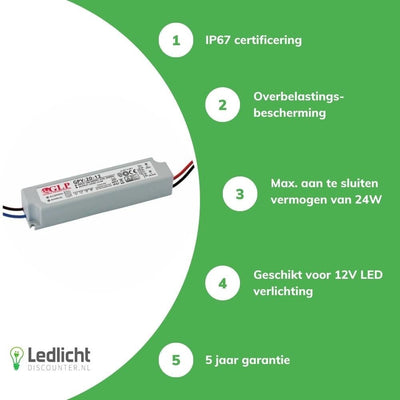 Led-voedingsadapter 12V 24W 2A waterdicht IP67 voor 12V led-verlichting