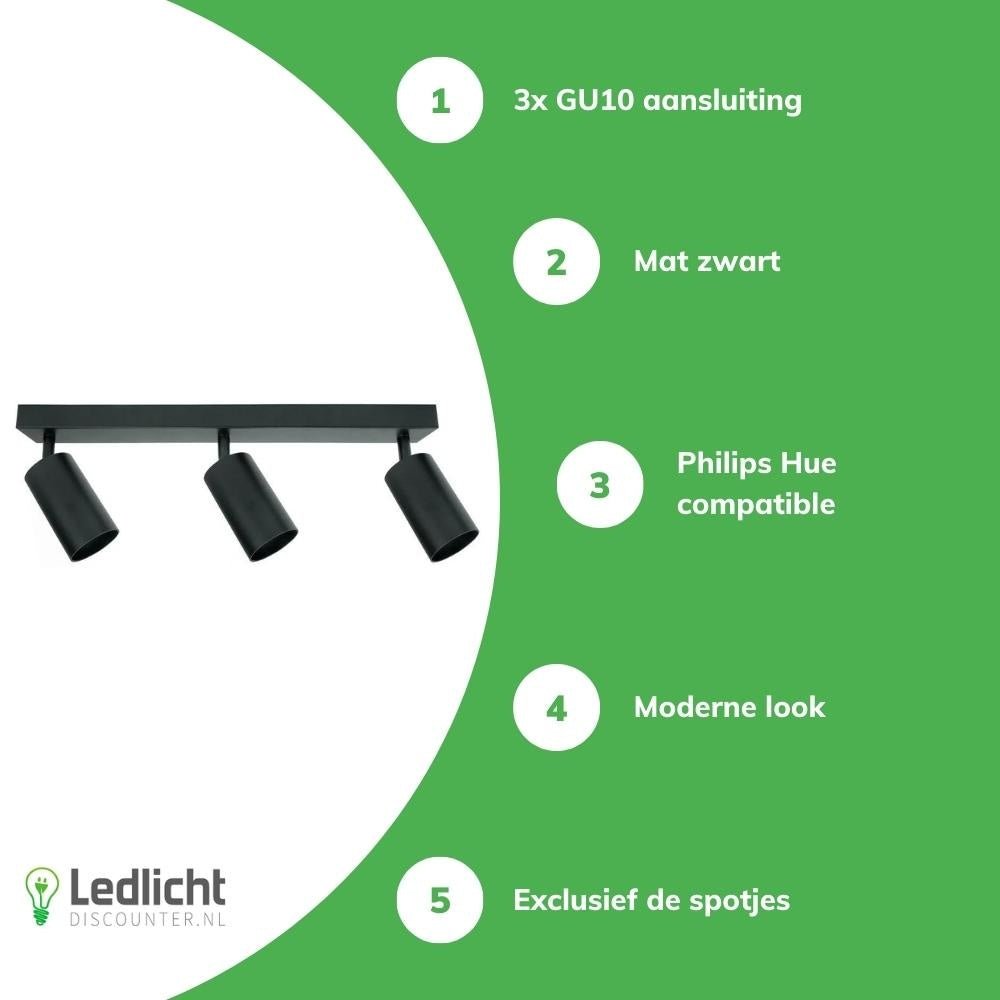 LED plafondspot Bardo - 3x GU10 aansluiting - Mat zwart