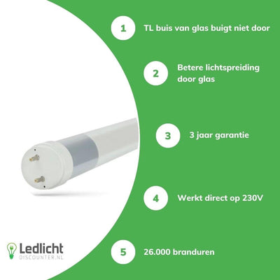 LED TL 120cm Glas - 17W vervangt 36W - Lichtkleur optioneel - 3 jaar garantie
