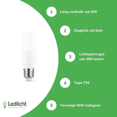 E27 LED lamp - Type T35 - 6W vervangt  40W - 6000K daglicht wit