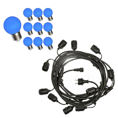 Prikkabel lichtslinger 10m - Incl. 10x LED Lamp G45 blauw - 1W