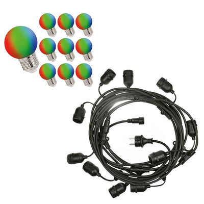 Prikkabel lichtslinger 10m - Incl. 10x LED Lamp G45 RGB - Kleur verspring - 1W
