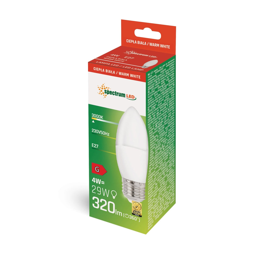 Spectrum LED kaarslamp E27 warm wit 4W 3000K, 320 lumen, IP20, 230V, niet dimbaar, interne toepassing