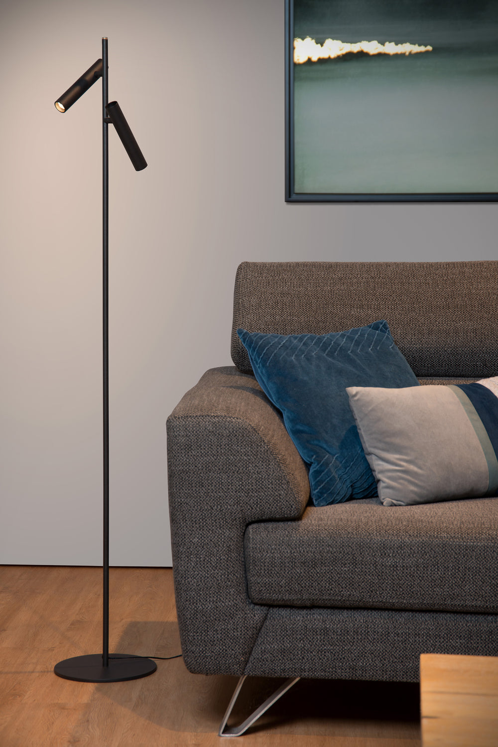 Lucide PHILON LED läslampa, 2x4.5W 3000K dimbar med touchkontroll, 220-240V, IP20, Svart, 140cm