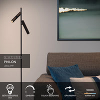 Lucide PHILON LED läslampa, 2x4.5W 3000K dimbar med touchkontroll, 220-240V, IP20, Svart, 140cm