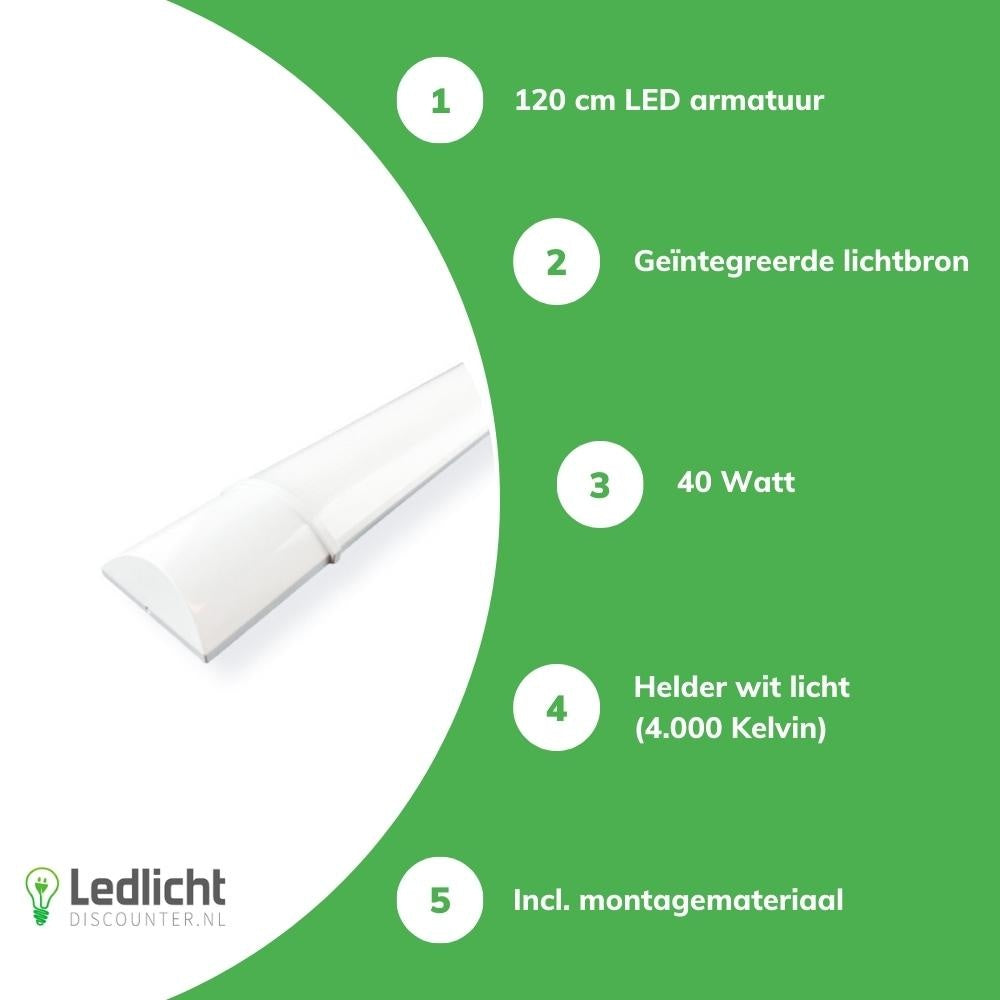Aigostar plafoniera LED 120cm 40W 4000K luce bianca brillante IP20 chip Philips CRI 80 CE RoHS incl montaggio