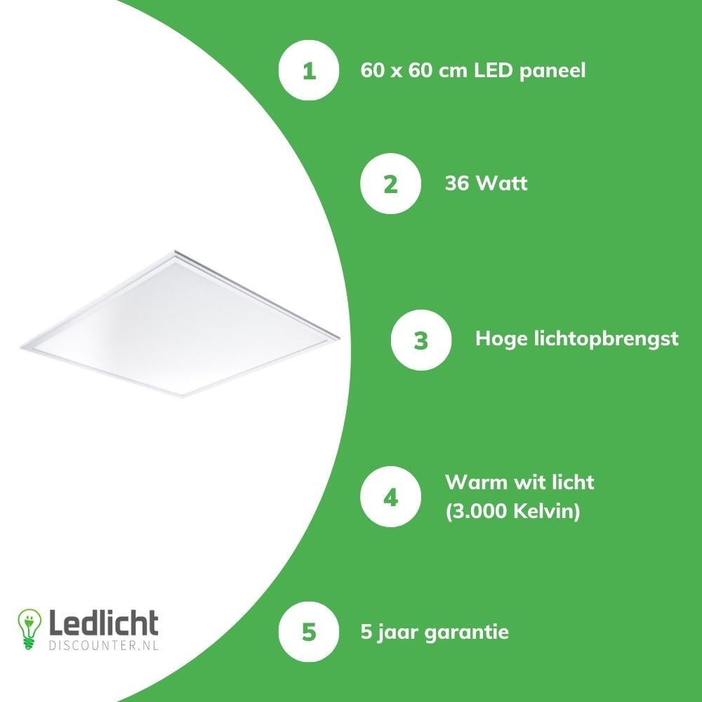 Panel LED Spectrum 60x60cm Pro Slim Line 36W 4320 lúmenes 3000K UGR22 Opal Blanco Cálido garantía 5 años