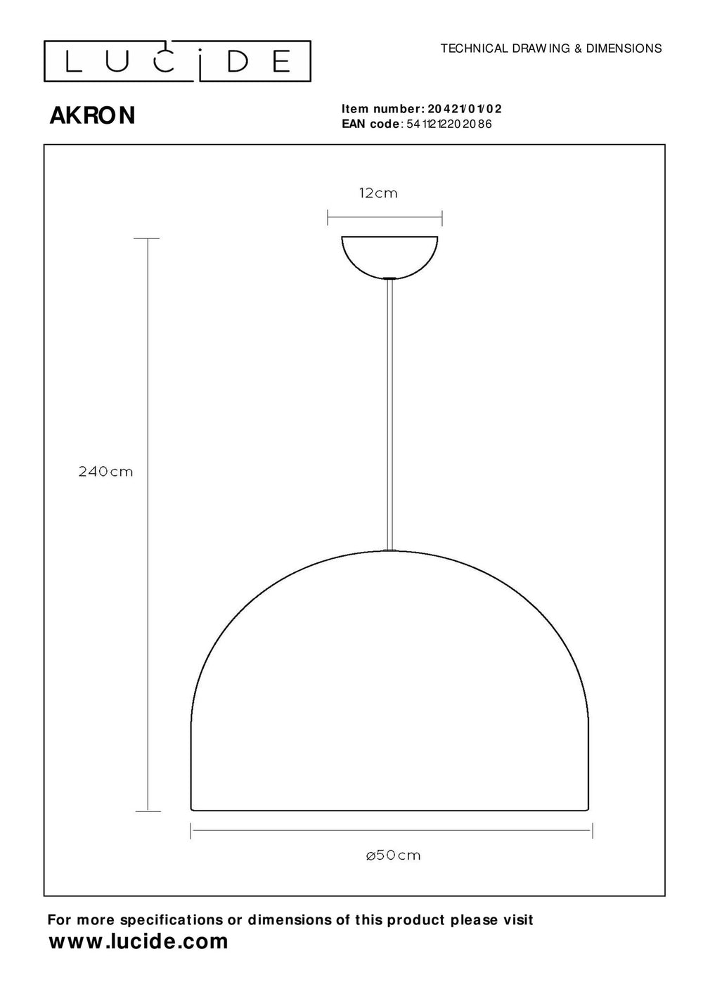 Lucide AKRON LED hanglamp E27 50W matte gouden aluminium 60mm
