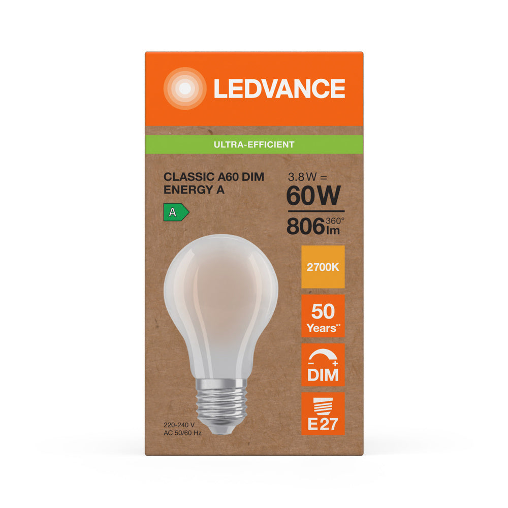 Ledvance LED Classic A60 Opaca E27 Dimmerabile 3.8W 2700K 806 lumen Bianco Caldo Classe Energetica A