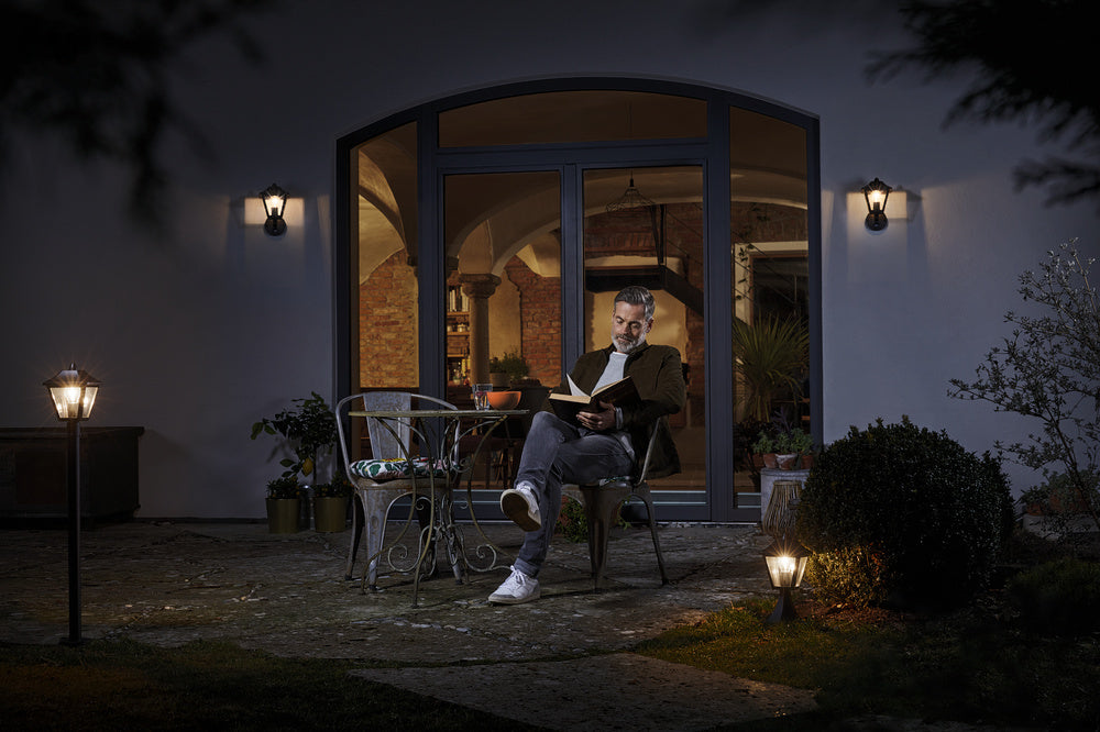 Ledvance ENDURA Classic Tradition Up Sensor Wall Light E27 Gold Black Outdoor IP44 Die-cast Aluminum