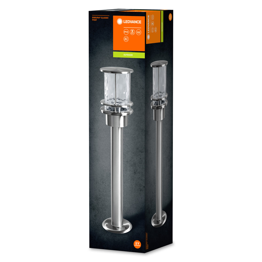 Ledvance ENDURA Classic Stolpe 55cm E27 utomhuslampa i rostfritt stål IP44 med glasdiffusor
