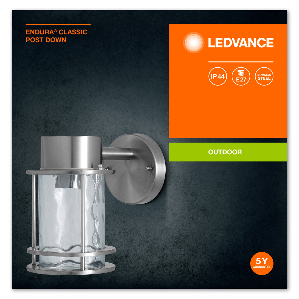 Ledvance ENDURA Classic Post Down E27 utomhus vägglampa Rostfritt stål Glas IP44 220-240V 60W max