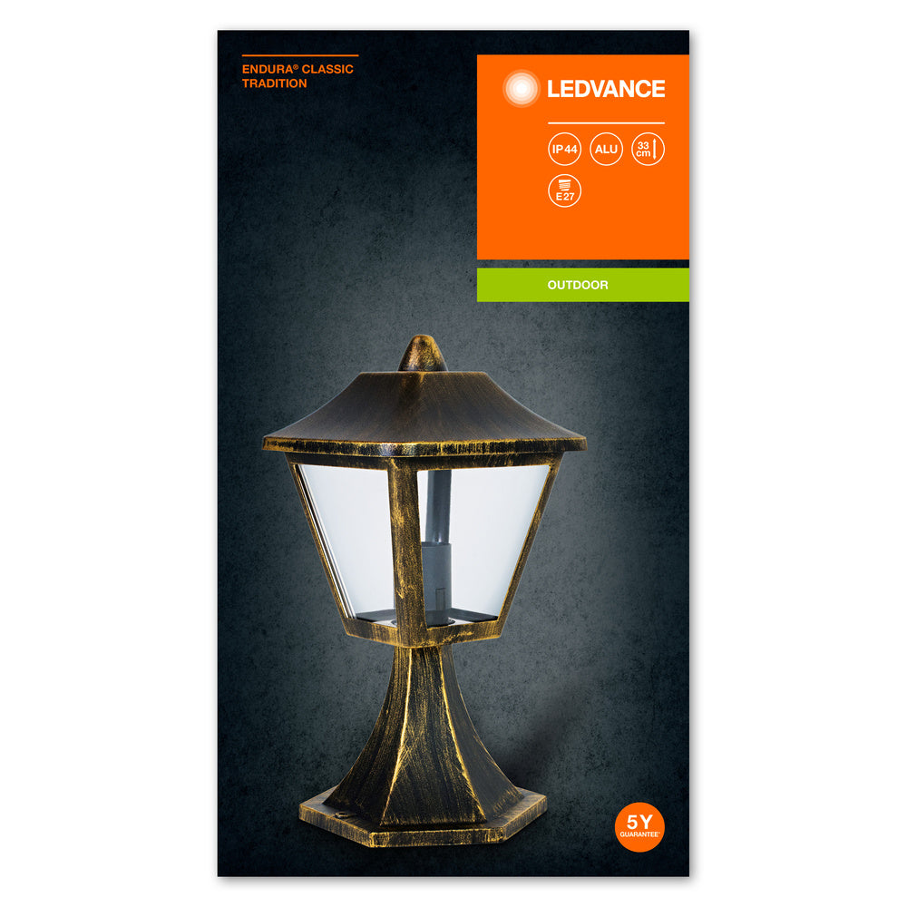 Ledvance ENDURA Classic Tradition Farol Exterior 33cm E27 Negro/Oro IP44 Aluminio Fundido a Presión