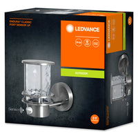 Ledvance ENDURA Classic Post Sensor Up E27 outdoor stainless steel wall light IP44 with motion and light sensor
