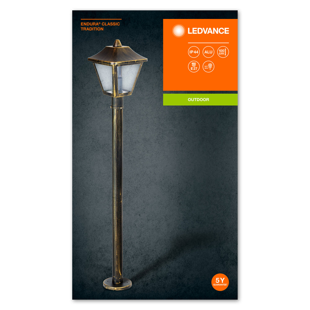 Ledvance ENDURA Classic Tradition lanterna da pavimento per esterni E27 Nero/Oro IP44 alluminio 1000mm