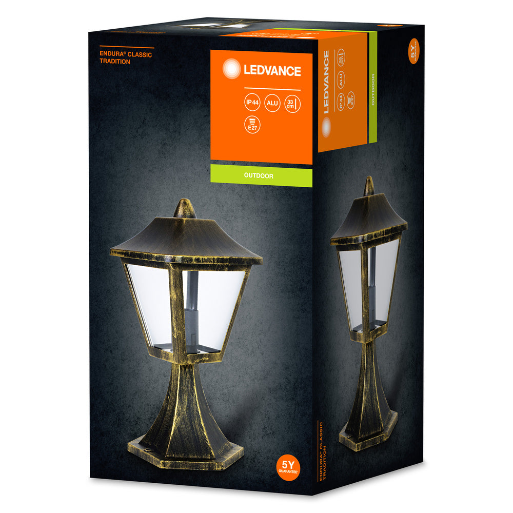 Ledvance ENDURA Classic Tradition Farol Exterior 33cm E27 Negro/Oro IP44 Aluminio Fundido a Presión