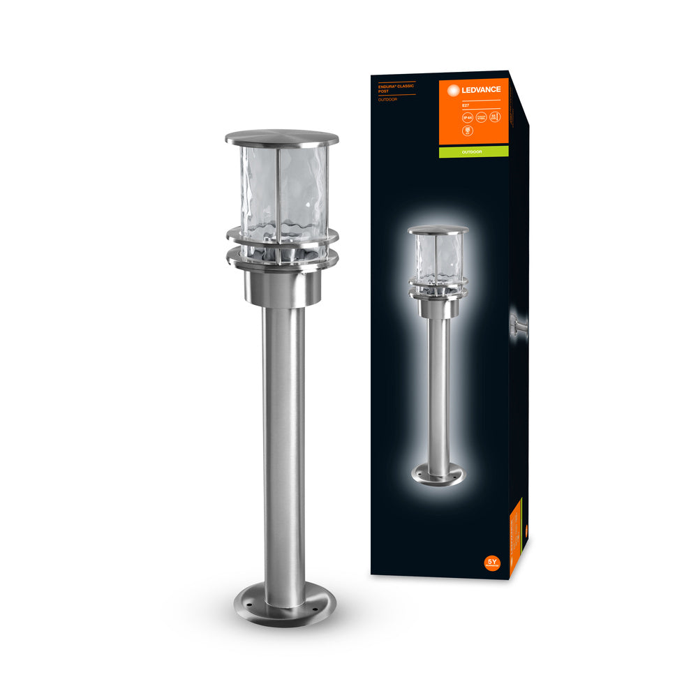 Lampe d’extérieur en acier inoxydable Ledvance ENDURA Classic Post 55cm E27 IP44 avec diffuseur en verre
