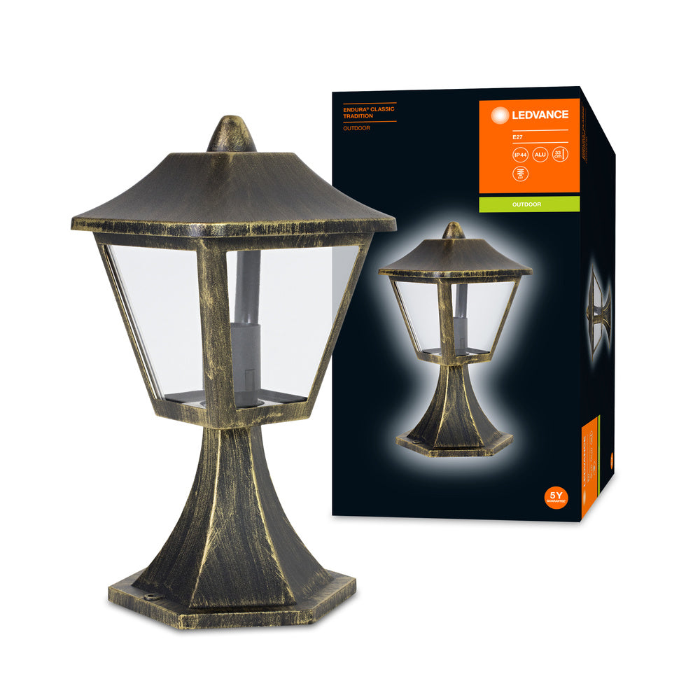Ledvance ENDURA Classic Tradition Farol Exterior 33cm E27 Negro/Oro IP44 Aluminio Fundido a Presión