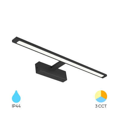 Braytron 12W LED spegellampa, 900 lumen, 3-i-1 CCT, IP44, svart aluminium, 600 mm längd