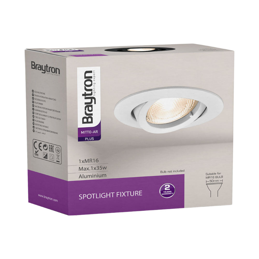 Spot empotrable LED redondo Braytron, aluminio negro, casquillo MR16, 35W máx, iluminación interior IP20