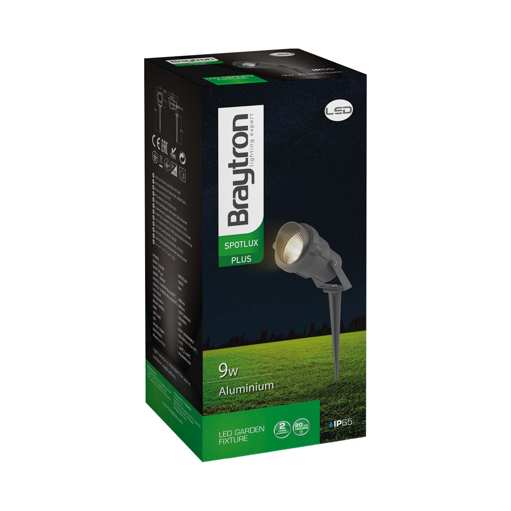 Braytron, luce a picchetto da esterno 9W, IP65, LED, ambra, angolo di fascio 60°, corpo in alluminio