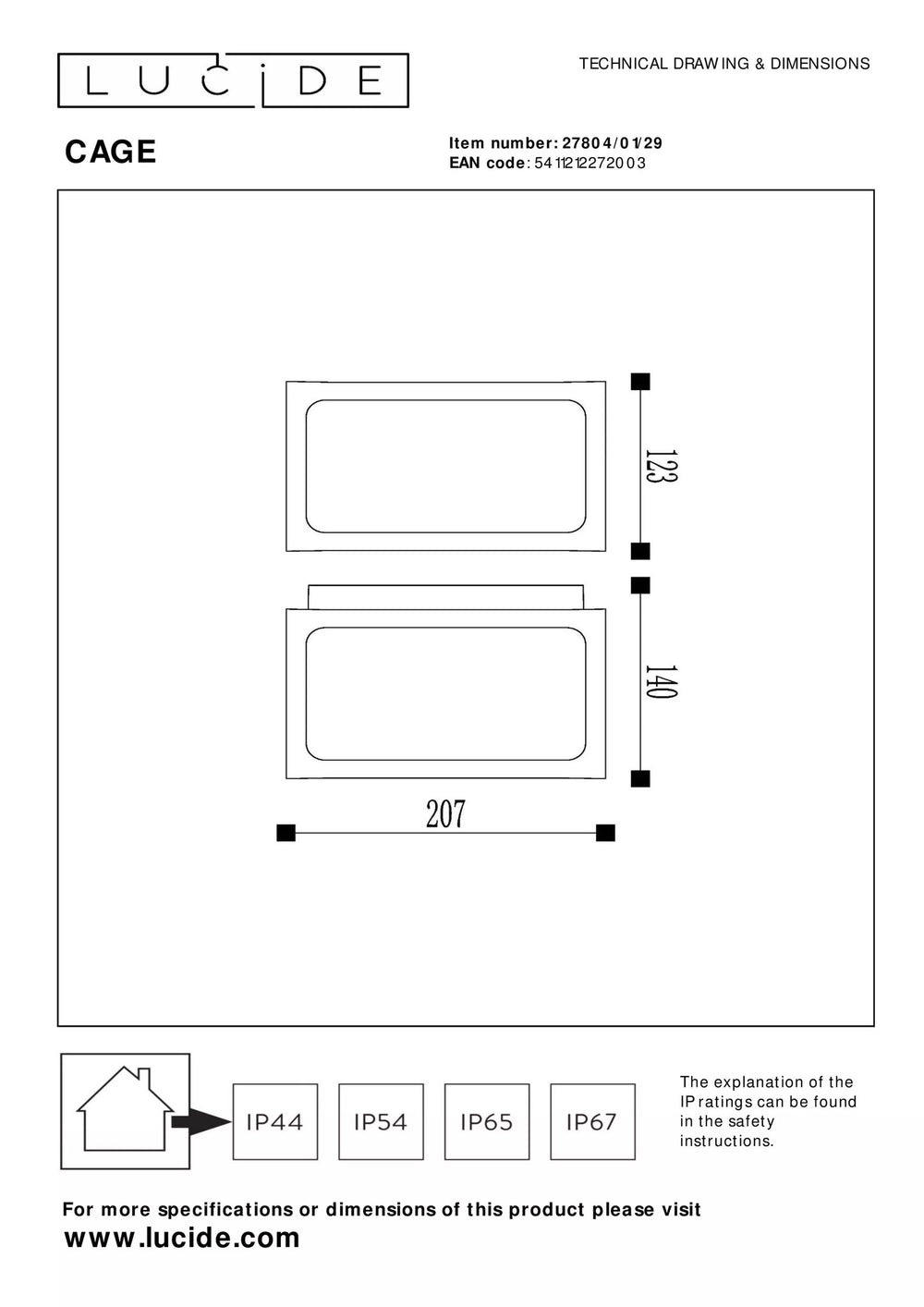 Lucide LED buitenmuurlamp kooi met E27 fitting en IP44 classificatie