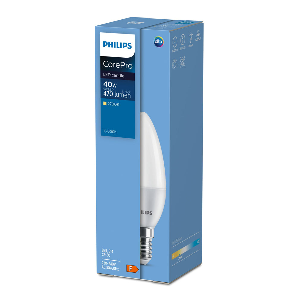 Bombilla LED Philips CorePro 4.3W equivalente a 40W E27 A60 2700K transparente 470 lúmenes no regulable