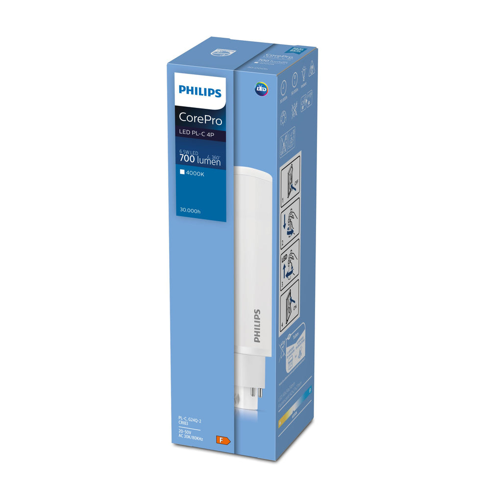 Philips CorePro LED PLC 6.5W G24q-2 3000K 700 lumen PL-C lamp 220-240V niet dimbaar 120° stralingshoek