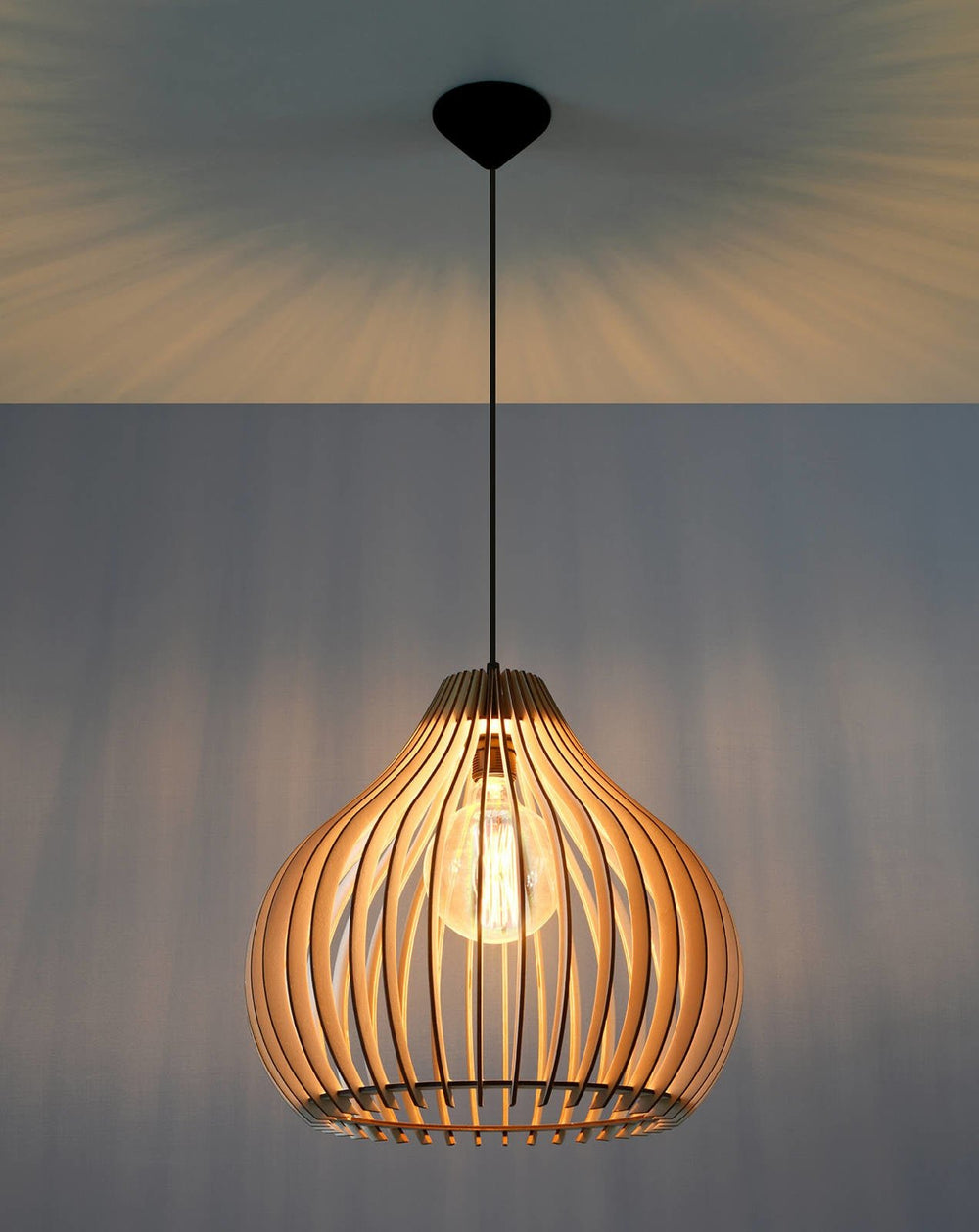LED Hanglamp hout APRILLA - 1 x E27 aansluiting 