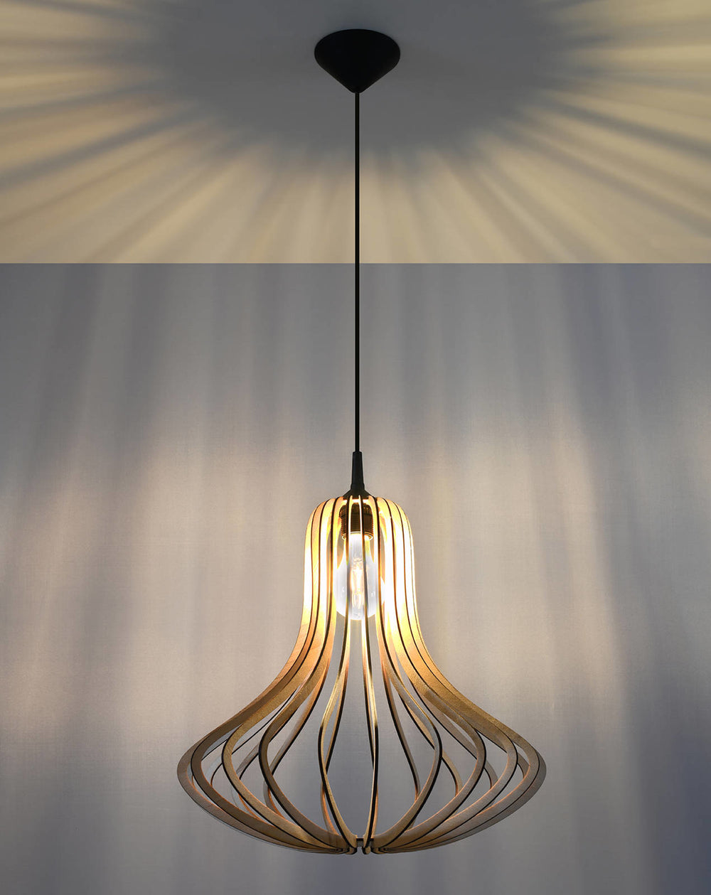 LED Hanglamp hout ELZA - 1 x E27 aansluiting 