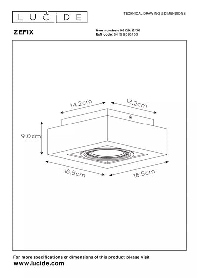 Lucide Zefix LED plafondspot gu10 2200K-3000K zwart dim to warm